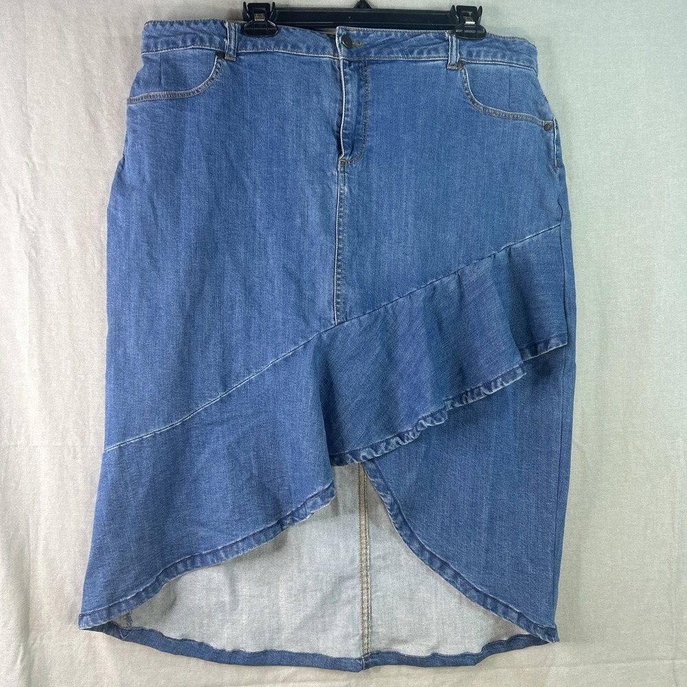 One 5 One Denim Jean Skirt Womens Ruffle Hem Blue Y2K Retro Boho Asymmetrical 3X - Picture 6 of 15